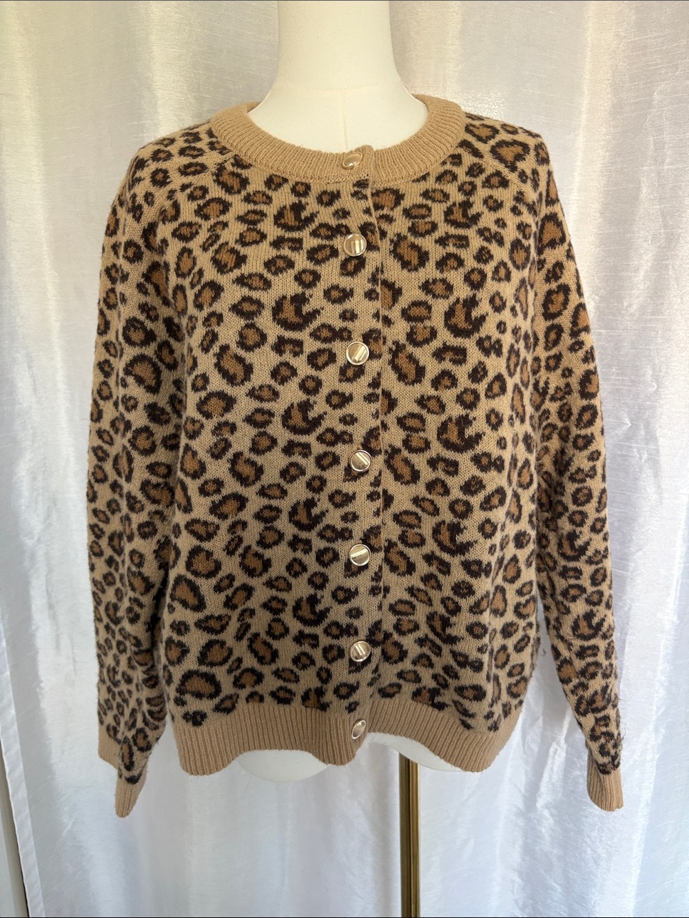 Leopard Print Button-Up Sweater Cardigan